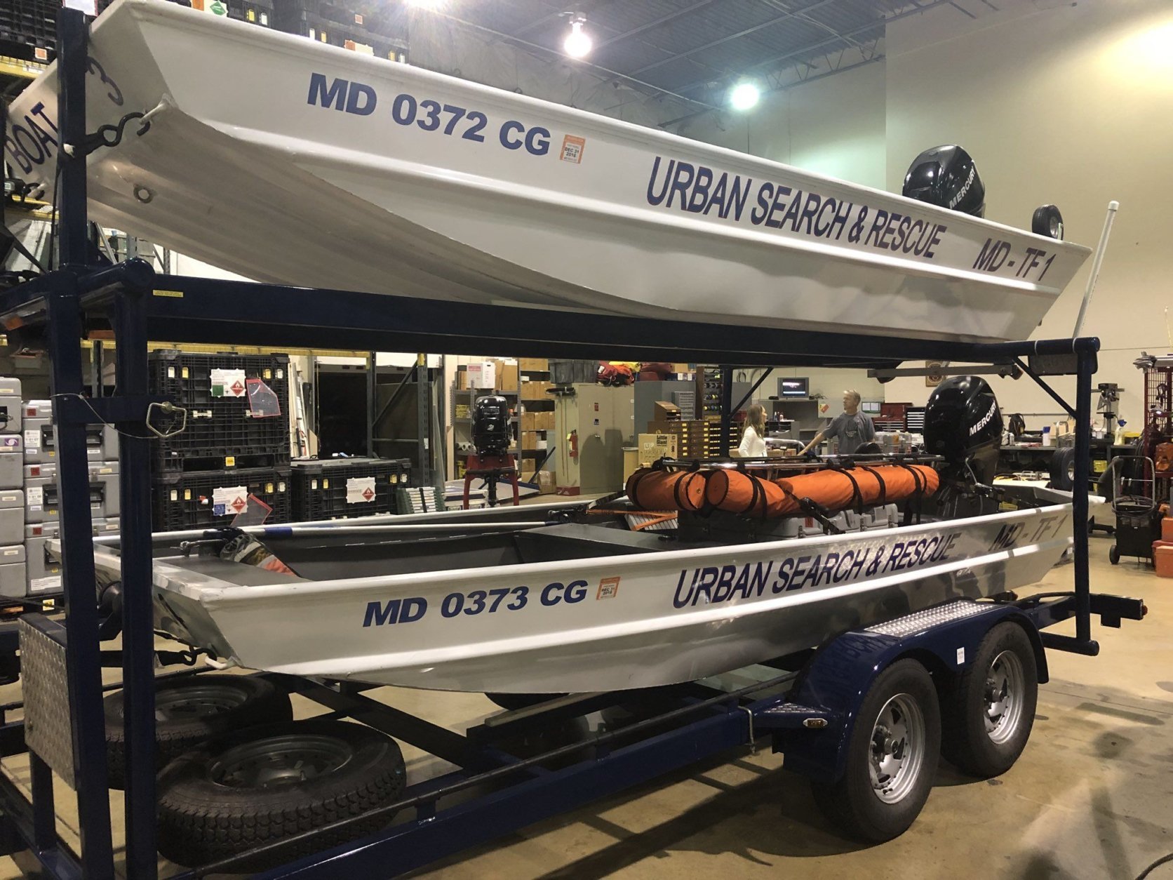 Maryland's search and rescue technicians took with them a number of boat and light support vehicles designed for rescues in both still and flowing floodwater. (WTOP/Melissa Howell)