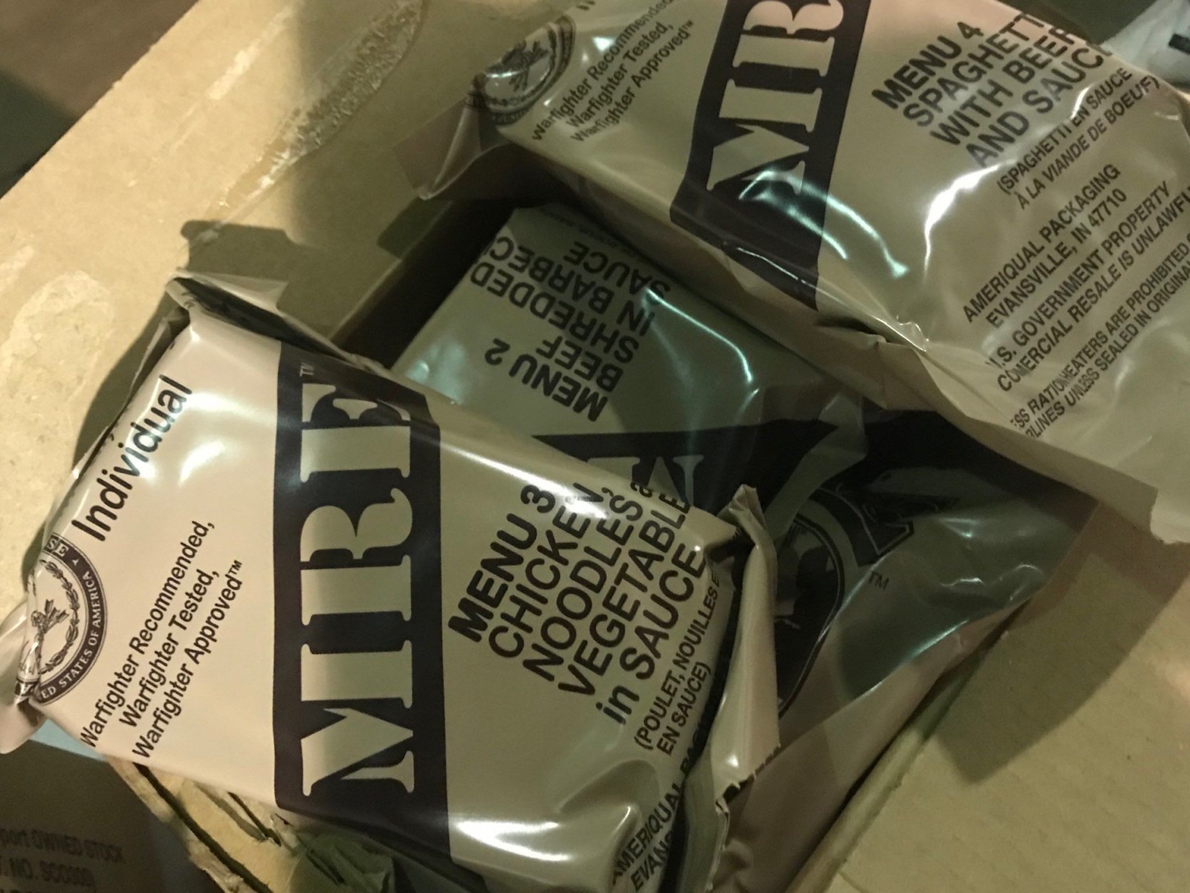 MREs packed by VA-TF1. Out-of-state emergency technicians are equipped to be self-sufficient, not having to rely on local resources. (WTOP/Neal Augenstein)
