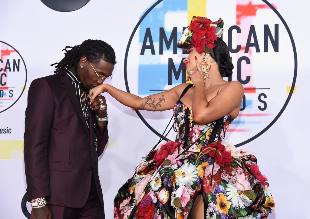 LOS ANGELES, CA - OCTOBER 09:  Offset (L) and Cardi B attends the 2018 American Music Awards at Microsoft Theater on October 9, 2018 in Los Angeles, California.  (Photo by Kevork Djansezian/Getty Images For dcp)