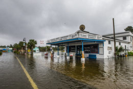 SAINT MARKS, FL - OCTOBER 10: Bo Lynn's Market starts taking water in the town of Saint Marks as Hurricane Michael pushes the storm surge up the Wakulla and Saint Marks Rivers which come together here on October 10, 2018 in Saint Marks, Florida.  The hurricane is forecast to hit the Florida Panhandle at a possible category 4 storm.  (Photo by Mark Wallheiser/Getty Images)