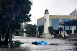 SAINT MARKS, FL - OCTOBER 10: Shields Marina starts taking water in the town of Saint Marks as Hurricane Michael pushes the storm surge up the Wakulla and Saint Marks Rivers which come together here on October 10, 2018 in Saint Marks, Florida.  The hurricane is forecast to hit the Florida Panhandle at a possible category 4 storm.  (Photo by Mark Wallheiser/Getty Images)