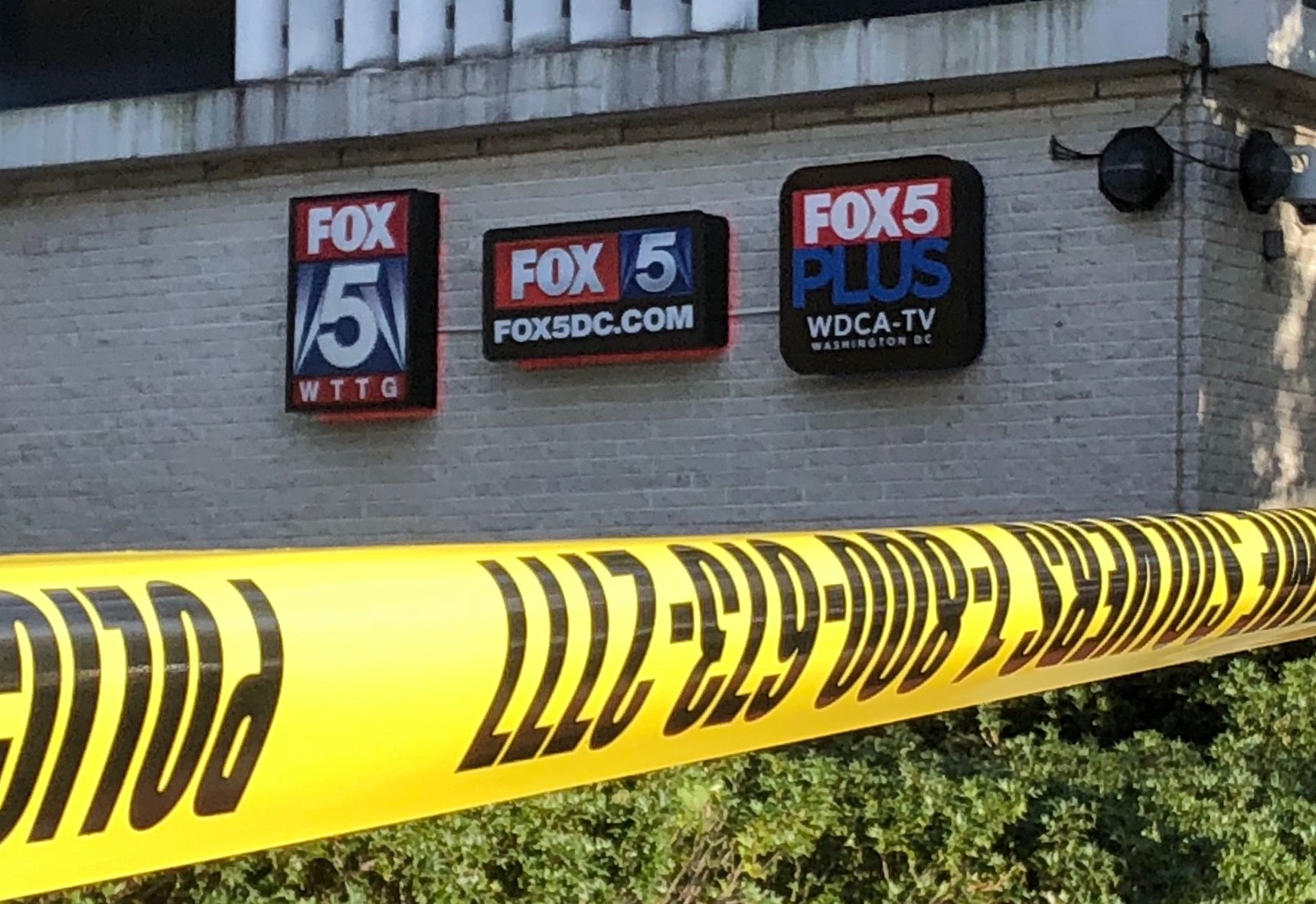 A security guard shot a man inside  FOX 5's offices just after 3 p.m. Monday. (WTOP/Dave Dildine)