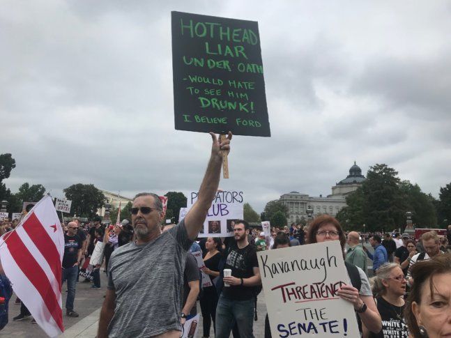 Protesters urged Senators on Capitol Hill to vote against the confirmation of Brett Kavanaugh. (WTOP/Dick Uliano)