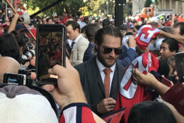 The Capitals' T.J. Oshie arrives at the 2018-2019 season opener. (WTOP/Michelle Basch)