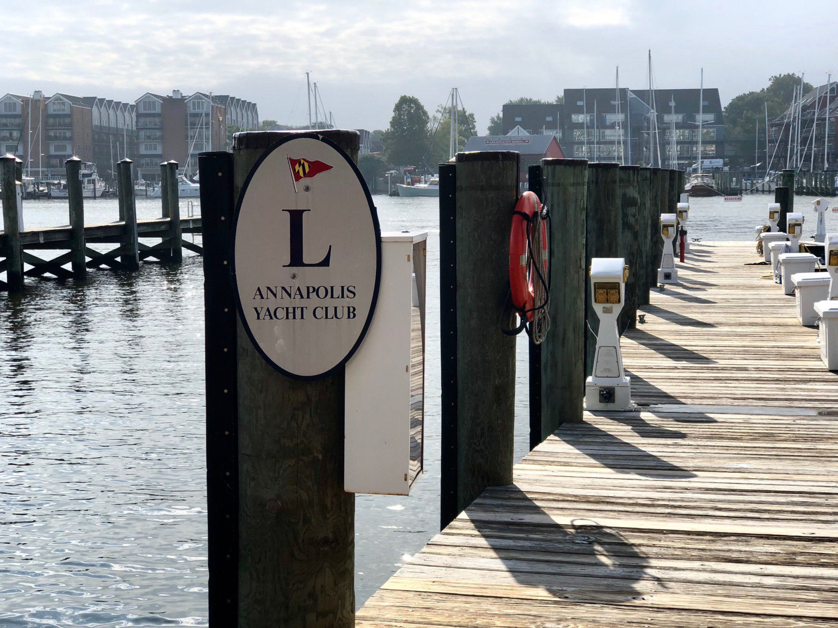 The view along Spa Creek at the Annapolis Yacht Club. (WTOP/Kate Ryan)