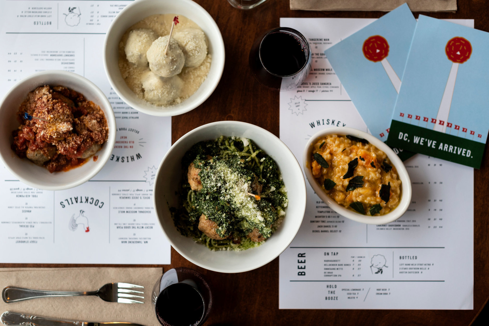 The menu at The Meatball Shop also includes mozzarella balls, risotto balls, buffalo balls and crab cake balls, as well as salads and sides. (Courtesy Liz Clayman)