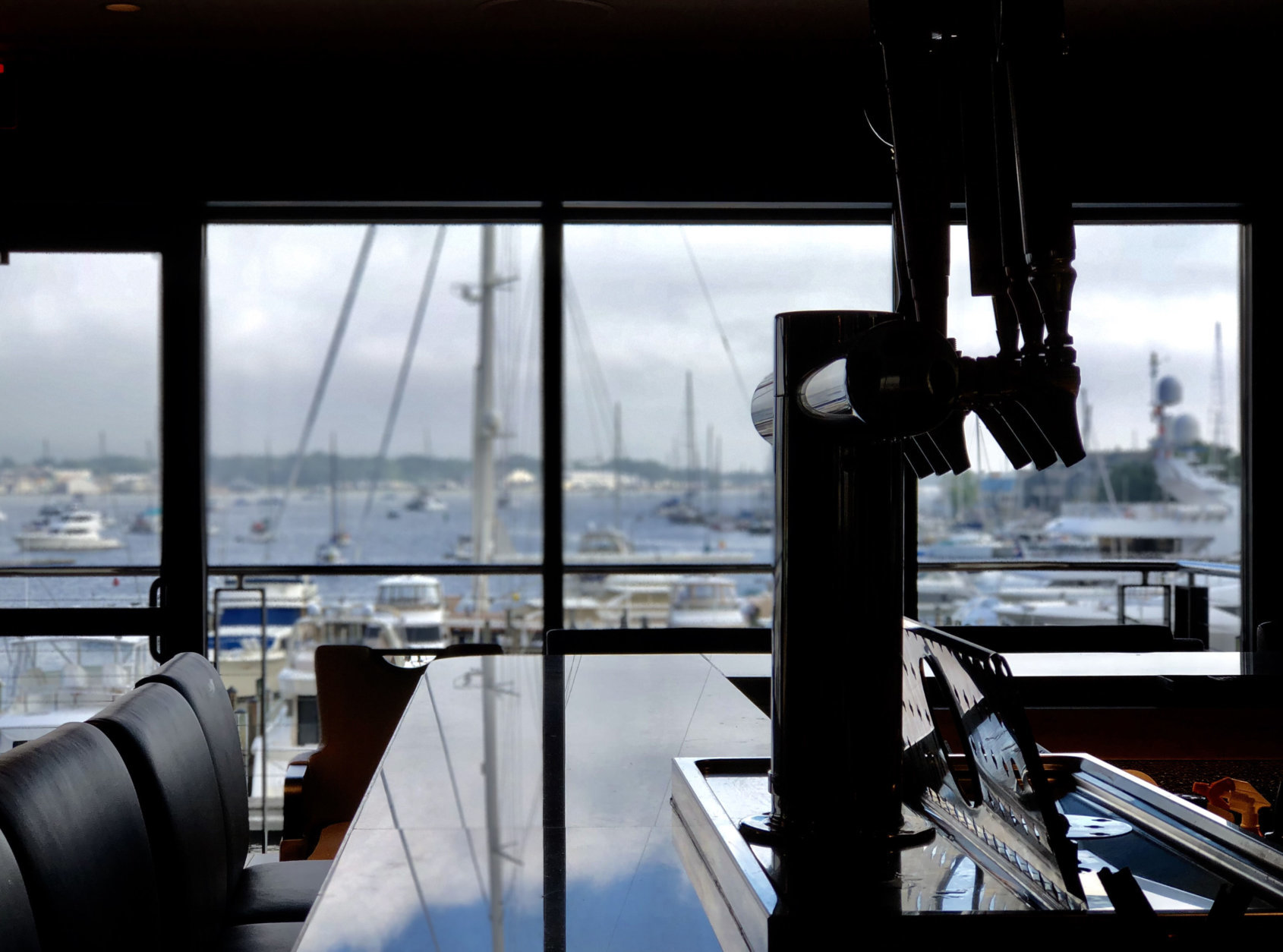 The view from the bar inside the rebuilt Annapolis Yacht Club. (WTOP/Kate Ryan)