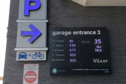 The parking garage, it's estimated, reaches capacity about five days a week. The Wharf's social media team sends push alerts on their app, as well as alerts on social media, when the roughly 1,400 spaces are taken. (WTOP/Dave Dildine)