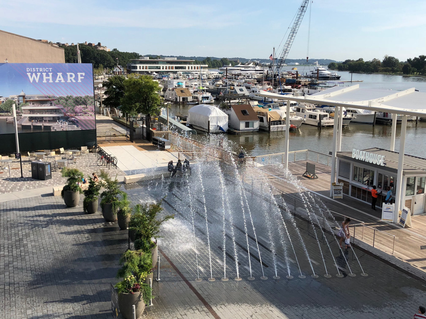When the garages are full, the executive director of The Wharf Community Association suggests drivers "think about parking up at L’Enfant Plaza and walking down the brand-new Banneker Overlook stairs. It's really easy and the view of the Wharf from the Banneker overlook is amazing." (WTOP/Dave Dildine)