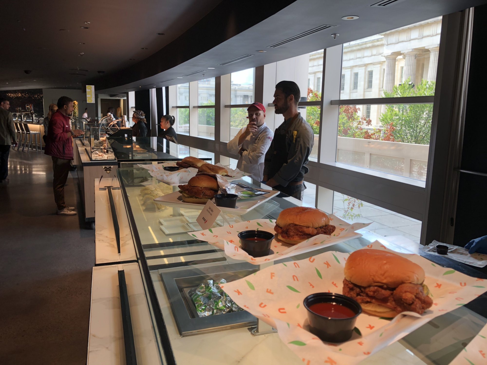 Food items in the PwC Club are available for anyone in the arena to purchase. Offerings include a chef attended carving station, gourmet deserts and made-to-order pizza. (WTOP/Kristi King)