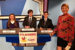 On "It's Academic," Lake Braddock High School competes against Thomas Stone and Paint Branch high schools. The show aired Saturday, Nov. 17, 2018. (Courtesy Facebook/It's Academic)