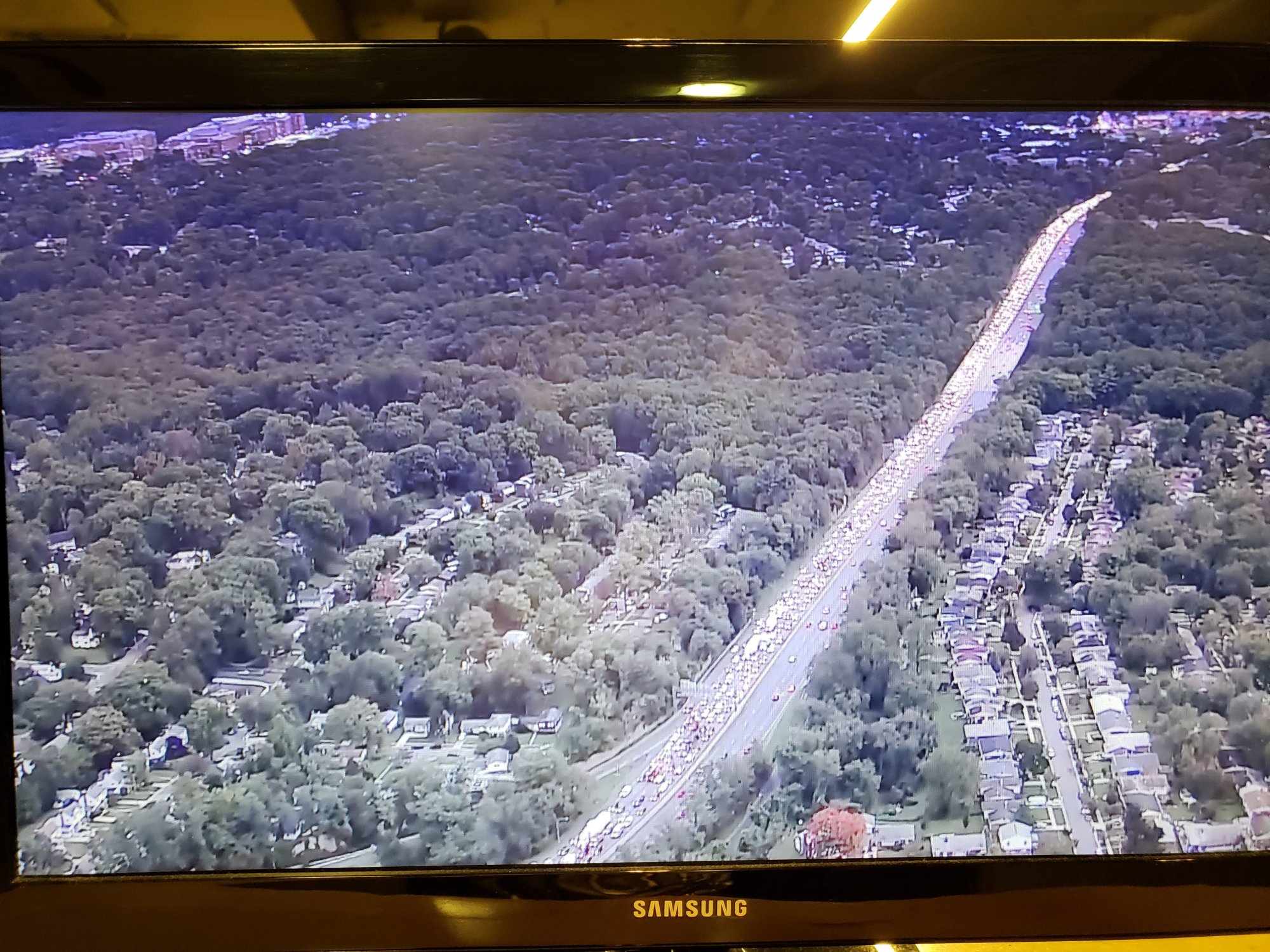 At 7 a.m., WTOP Traffic reports the backup was about 7 miles lines long, starting near New Hampshire Avenue. (WTOP/NBC Chopper)
