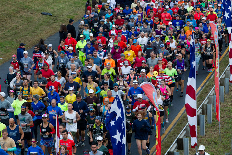 An overhead view of the start of the marathon. (AP Photo/Jose Luis Magana)