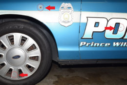 Prince William County police released photos of the cruiser struck by bullets after an officer-involved shooting Nov. 4. (Courtesy Prince William County police)