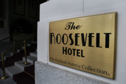 A sign adorns the front of The Roosevelt Hotel in New Orleans, Thursday, July 23, 2009. ( AP Photo/Judi Bottoni )