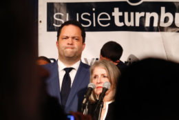 Ben Jealous and Susie Turnbull, his running mate, prepare to address supporters in Baltimore.  (WTOP/Ben Jealous)