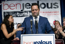Maryland Democratic gubernatorial candidate Ben Jealous speaks to supporters at an election night party in Baltimore, Md., after conceding to Maryland Gov. Larry Hogan, Tuesday, Nov. 6, 2018. (AP Photo/Jose Luis Magana)