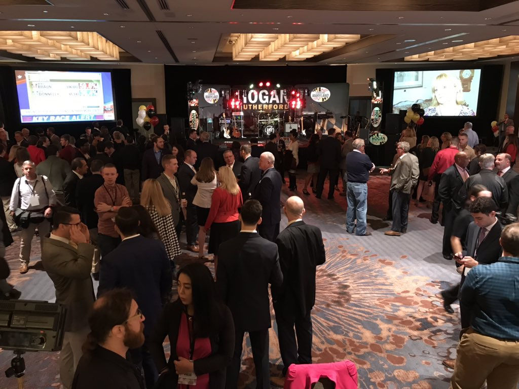 The room begins to fill at Gov. Larry Hogan's reelection watch party at the Westin Annapolis. (WTOP/Michelle Basch)