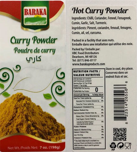 Curry powder recalled by UBC Food Distributors Inc. (FDA)