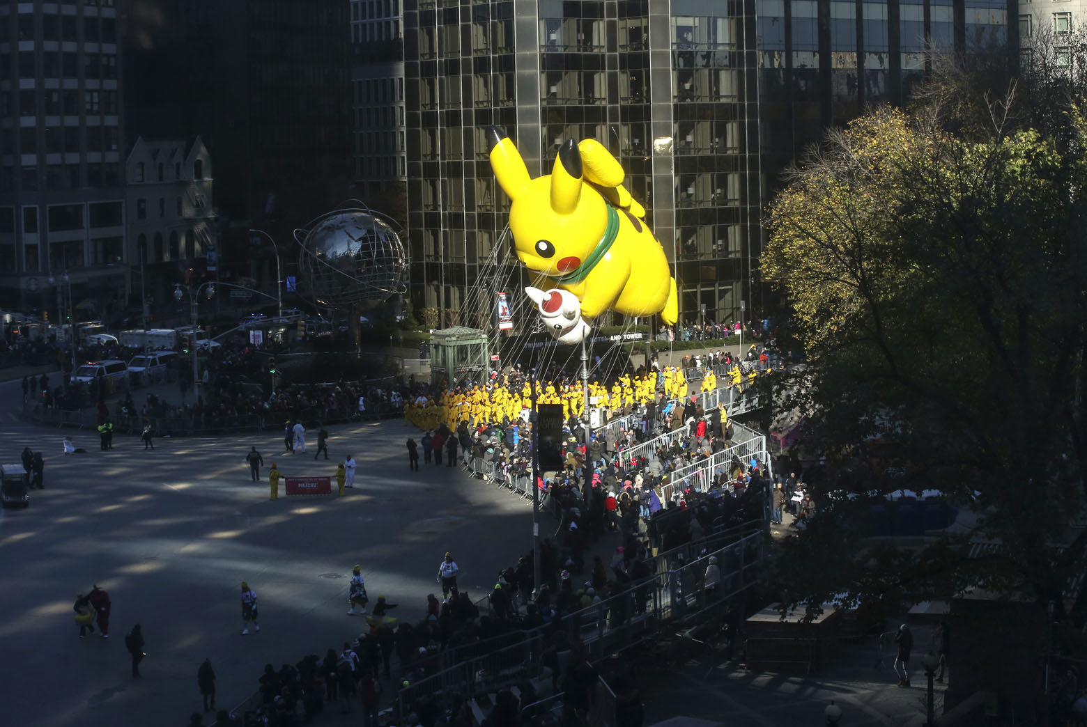 NEW YORK, NY - NOVEMBER 22: The Pikachu balloon floats during the 92nd annual Macy's Thanksgiving Day Parade on November 22, 2018 in New York City. (Photo by Kena Betancur/Getty Images)