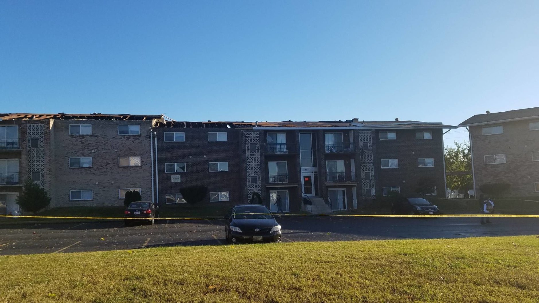 Sixty-four people are displaced when the roof of an apartment building in Dundalk, Maryland, blew off during a storm on Friday, Nov. 2, 2018. (Courtesy Baltimore County Fire Department)