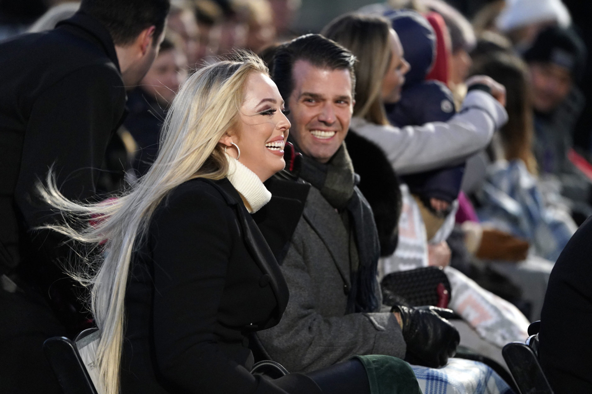 Donald Trump Jr. and Tiffany Trump arrive before President Donald Trump and first lady Melania Trump light the National Christmas Tree on the Ellipse near the White House in Washington, Wednesday, Nov. 28, 2018. (AP Photo/Andrew Harnik)