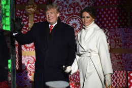 President Donald Trump and first lady Melania Trump wave after lighting the National Christmas Tree on the Ellipse near the White House in Washington, Wednesday, Nov. 28, 2018. (AP Photo/Susan Walsh)