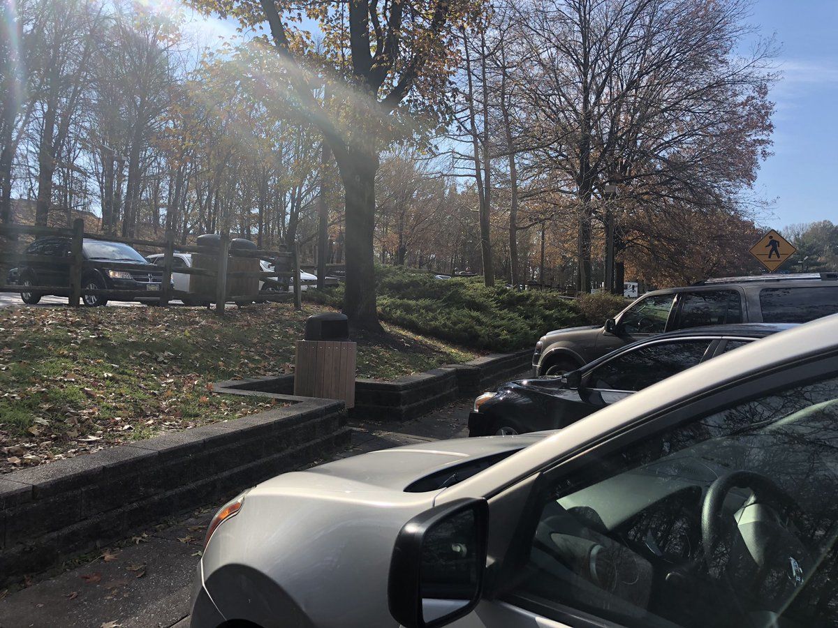 Cars align a rest stop parking lot as travelers head home from the holiday. (WTOP/Melissa Howell)