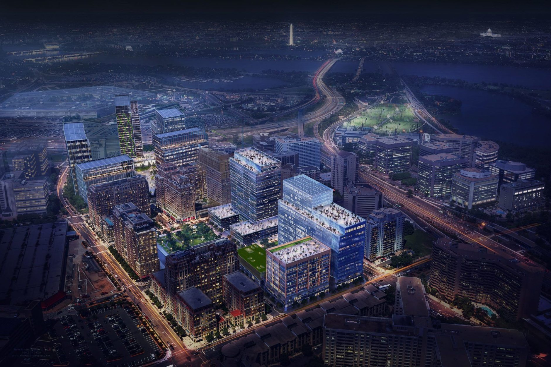 National Landing will be in Arlington and Alexandria. The Amazon campus is roughly centered in present-day Metropolitan Park, just west of Route 1 and across the street from the Costco in Arlington. (Courtesy Virginia Economic Development Partnership)