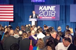Virginia Democrats celebrated Sen. Tim Kaine's re-election with a who’s who of the party’s leaders in Falls Church, including former Gov. Terry McAuliffe. (WTOP/Mitchell Miller)