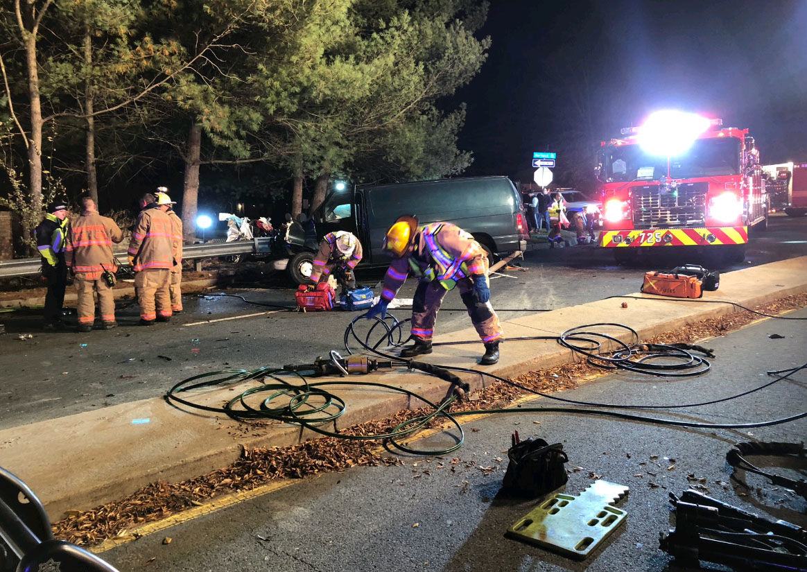 A crash between a car and a van leaves six people hurt in Montgomery County on Friday, Nov. 23. (Courtesy Montgomery County Fire and Rescue)