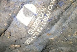 Police said a blue sweatshirt with the words QUEBECOR PRINTING (USA) CORP. on the front were found with the remains. (Courtesy Montgomery County police)