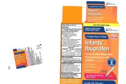 An example of the recalled liquid ibuprofen packaging found at Family Dollar. (Tris Pharma, Inc./Hand-out)