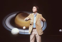 In this 1981 file photo, astronomer Carl Sagan speaks during a lecture. On Saturday, May 9, 2015, Cornell University announced that its Institute for Pale Blue Dots is to be renamed the Carl Sagan Institute. Sagan was famous for extolling the grandeur of the universe in books and shows like "Cosmos." He died in 1996 at age 62. (AP Photo/Castaneda, File)