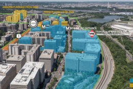 A graphic showing JBG Smith and Amazon's buildingsin Crystal City. (Courtesy JBG Smith)
