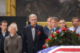 Jonathan Bush (middle), brother of the late President George H.W. Bush; wife Jody Ellis (left); and son Jonathan S. Bush (right) attend the lying-in-state for President George H.W. Bush on December 4, 2018. (Courtesy Shannon Finney/<a href="https://www.shannonfinneyphotography.com/index" target="_blank" rel="noopener noreferrer">shannonfinneyphotography.com</a>)