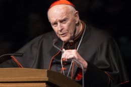 FILE - In this Wednesday, March 4, 2015, file photo, Cardinal Theodore Edgar McCarrick speaks during a memorial service in South Bend, Ind. McCarrick has been removed from public ministry since June 20, 2018, pending an investigation into allegations of sexual abuse. (Robert Franklin/South Bend Tribune via AP, Pool, File)