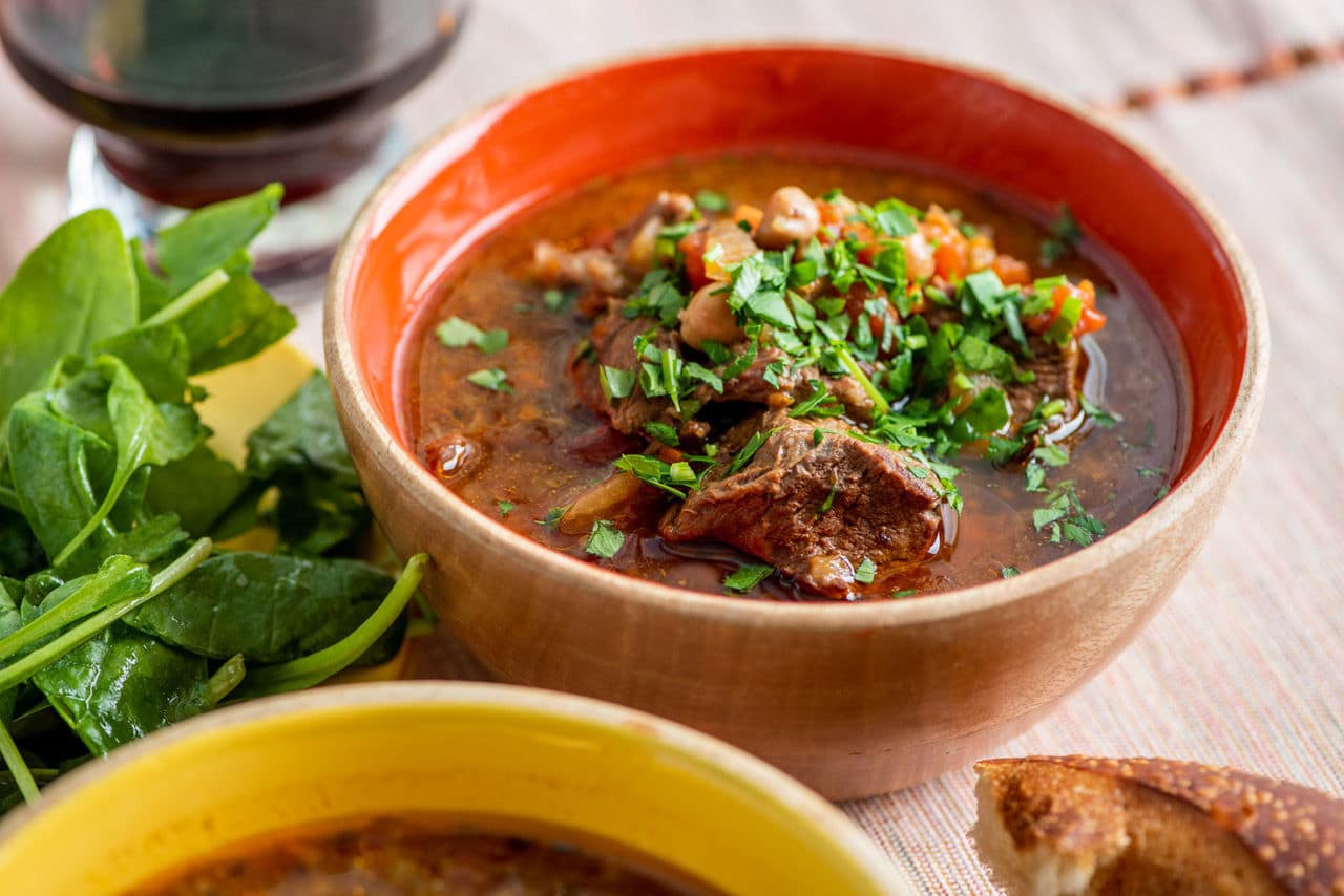 This August 2018 photo shows Instant Pot Mediterranean lamb stew. This dish is from a recipe by Katie Workman. (Cheyenne Cohen via AP)
