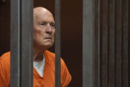 Former police officer Joseph James DeAngelo, accused of being the Golden State Killer, stands in a Sacramento, Calif., jail court on May 29, 2018, as a judge weighs how much information to release about his arrest. DeAngelo is suspected in at least a dozen killings and roughly 50 rapes in the 1970s and '80s. (Paul Kitagaki Jr./The Sacramento Bee via AP, Pool)