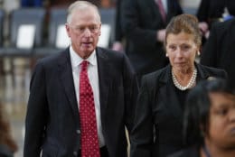 Former Vice Presidents Dan Quayle, left, and his wife Marilyn, right, arrive at the Capitol in Washington to attend services of former President George H.W. Bush, Monday, Dec. 3, 2018. (AP Photo/Pablo Martinez Monsivais/Pool)