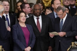 From left, Supreme court Associate Justices Brett Kavanaugh, Elena Kagan, Clarence Thomas, and Chief Justice John Roberts arrive for services for former President George H.W. Bush at the U.S. Capitol in Washington, Monday, Dec. 3, 2018. (AP Photo/Pablo Martinez Monsivais/Pool)