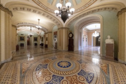 Empty corridors around the Senate are seen on Capitol Hill in Washington, Thursday, Dec. 27, 2018, during a partial government shutdown.  Chances look slim for ending the partial government shutdown any time soon. Lawmakers are away from Washington for the holidays and have been told they will get 24 hours' notice before having to return for a vote. (AP Photo/J. Scott Applewhite)