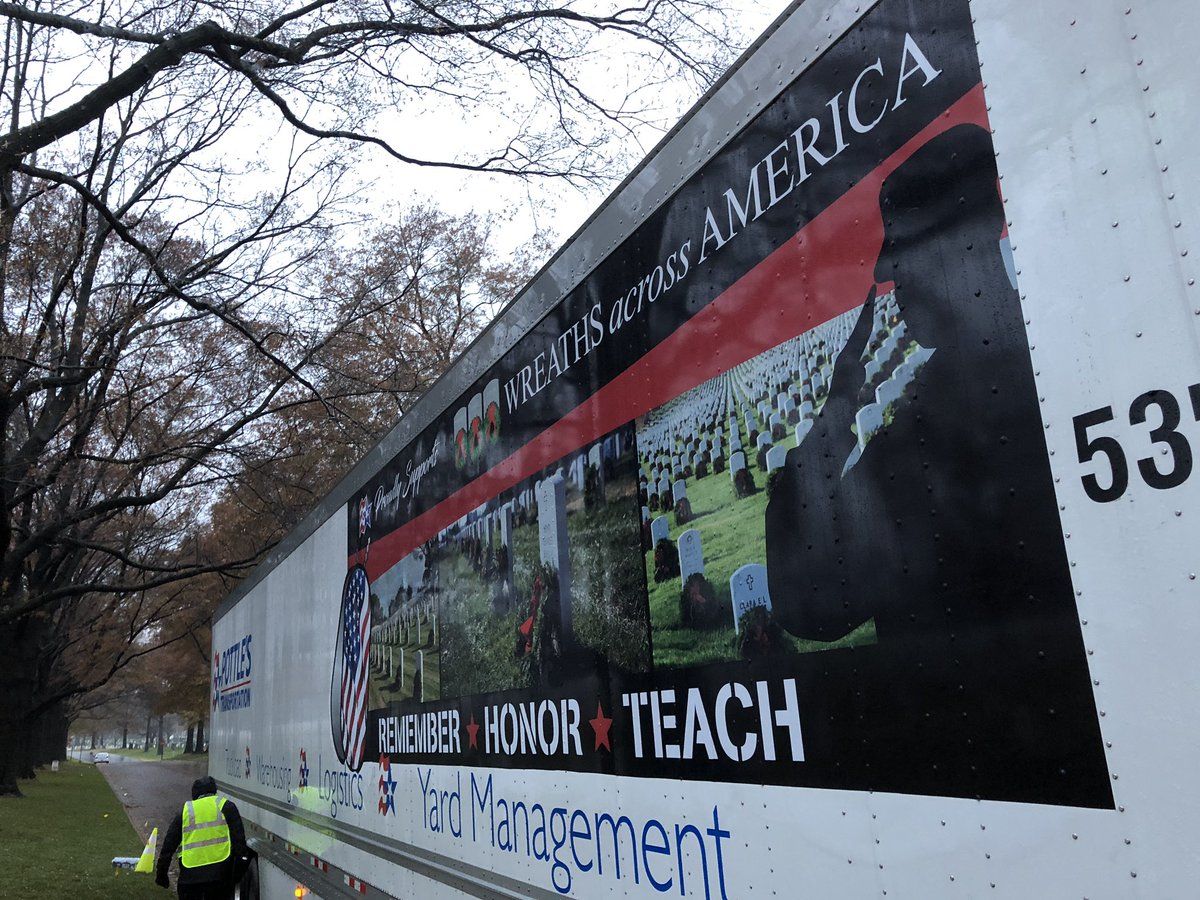 Tractor trailers carried over a quarter of a million wreaths. (WTOP/Kristi King)