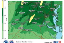 The National Weather Service shared a map of the additional rainfall expected through Saturday night. (Courtesy National Weather Service) 