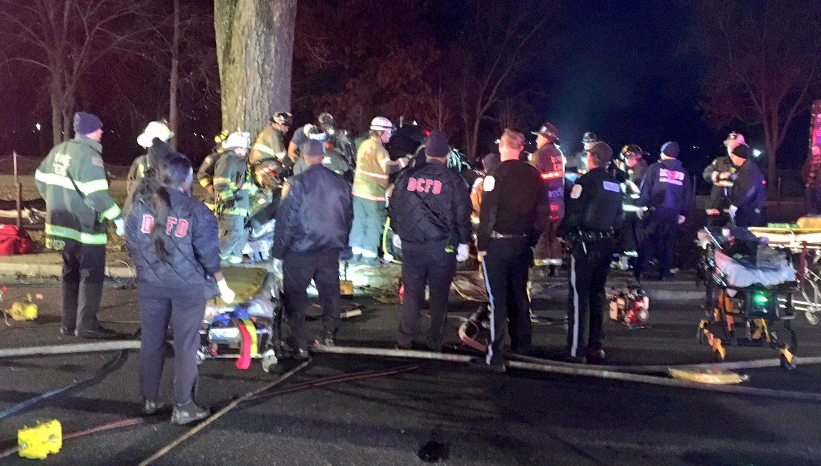 D.C. Fire and EMS tweeted this photo of emergency responders at the scene of a fatal crash at 19th St. and Constitution Ave. NW in D.C. early Sunday, Dec. 23, 2018. (D.C. Fire and EMS via Twitter)
