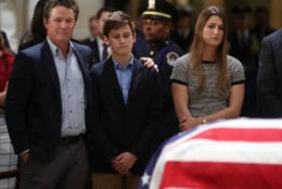 WASHINGTON, DC - DECEMBER 04: Billy Bush and Bush extended family members pay their respects in front of the casket of the late former President George H.W. Bush as he lies in state in the U.S. Capitol Rotunda, December 4, 2018 in Washington, DC. A WWII combat veteran, Bush served as a member of Congress from Texas, ambassador to the United Nations, director of the CIA, vice president and 41st president of the United States. Bush will lie in state in the U.S. Capitol Rotunda until Wednesday morning. (Photo by Mark Wilson/Getty Images)