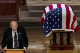Former Sen. Alan Simpson, R-Wyo, speaks during the State Funeral for former President George H.W. Bush at the National Cathedral, December 5, 2018 in Washington, DC. President Bush will be buried at his final resting place at the George H.W. Bush Presidential Library at Texas A&amp;M University in College Station, Texas. A WWII combat veteran, Bush served as a member of Congress from Texas, ambassador to the United Nations, director of the CIA, vice president and 41st president of the United States. (Photo by Andrew Harnik-Pool/Getty Images)