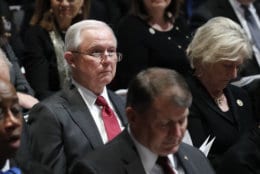 Former Attorney General Jeff Sessions listens during the state funeral for former U.S. President George H. W. Bush at the Washington National Cathedral on December 5, 2018 in Washington, DC. President Bush will be buried at his final resting place at the George H.W. Bush Presidential Library at Texas A&amp;M University in College Station, Texas. A WWII combat veteran, Bush served as a member of Congress from Texas, ambassador to the United Nations, director of the CIA, vice president and 41st president of the United States. (Photo by Alex Brandon - Pool/Getty Images)