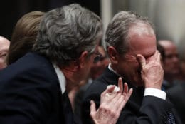 Former President George W. Bush, right, cries after speaking during the state funeral for his father, former President George H.W. Bush, at the Washington National Cathedral on December 5, 2018 in Washington, DC. President Bush will be buried at his final resting place at the George H.W. Bush Presidential Library at Texas A&amp;M University in College Station, Texas. A WWII combat veteran, Bush served as a member of Congress from Texas, ambassador to the United Nations, director of the CIA, vice president and 41st president of the United States. (Photo by Alex Brandon - Pool/Getty Images)