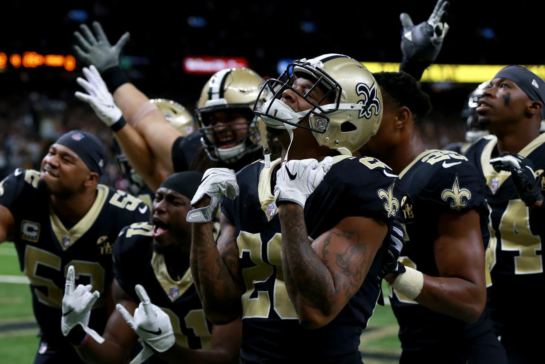 NEW ORLEANS, LOUISIANA - DECEMBER 23: The New Orleans Saints celebrate during the second half against the Pittsburgh Steelers at the Mercedes-Benz Superdome on December 23, 2018 in New Orleans, Louisiana. (Photo by Sean Gardner/Getty Images)
